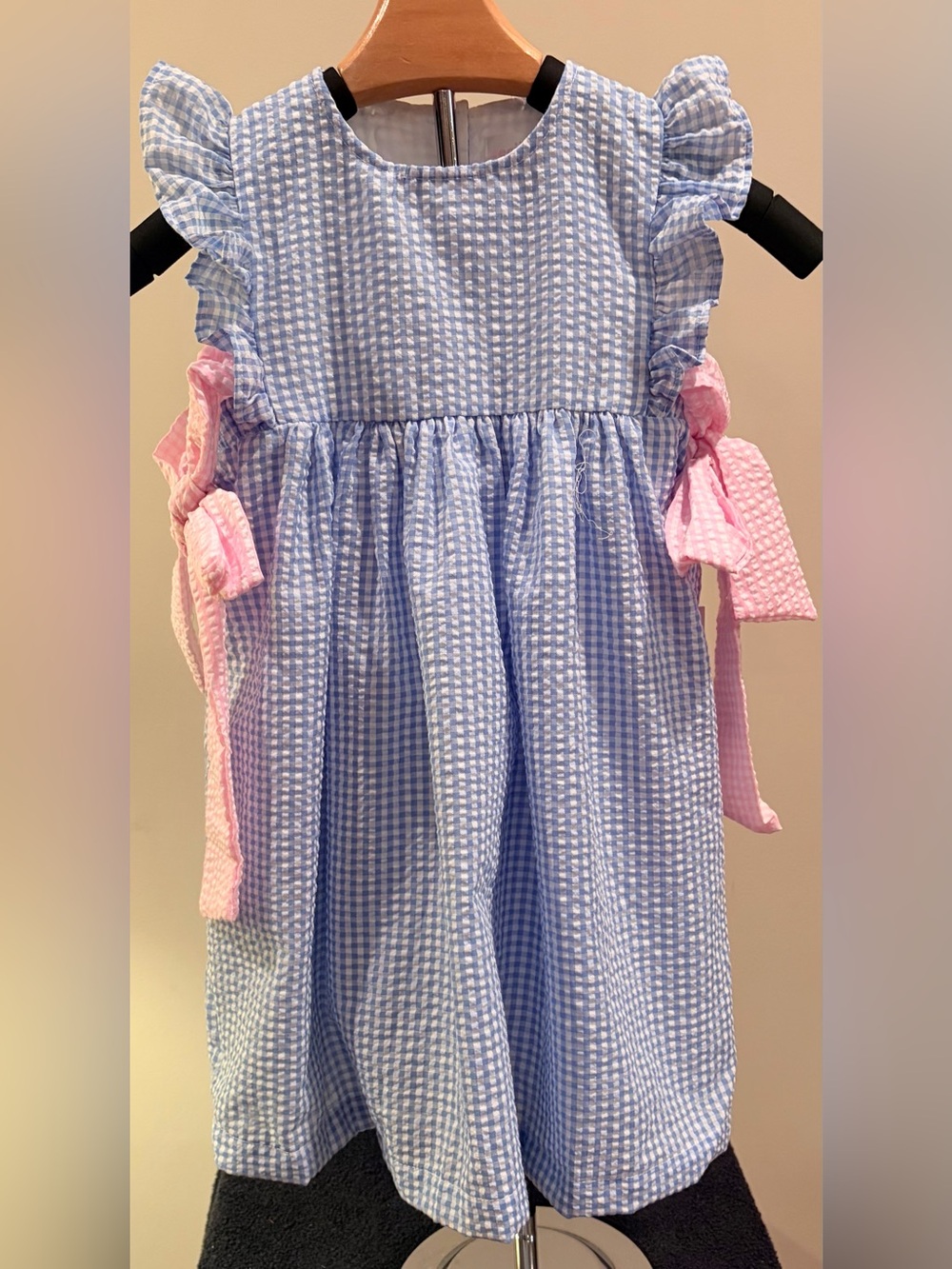 Cecil and Lou flutter sleeve fully lined gingham side tie bow dress sz 6 NWT